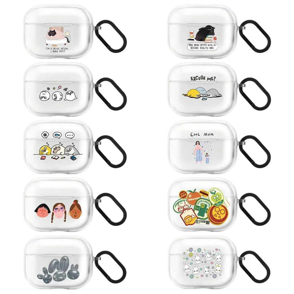 

Cartoon Cat Seal Transparent TPU Protective Case for AirPods Pro2 Pro 4 3 Pro Earbuds Charging Box Cover with Hook