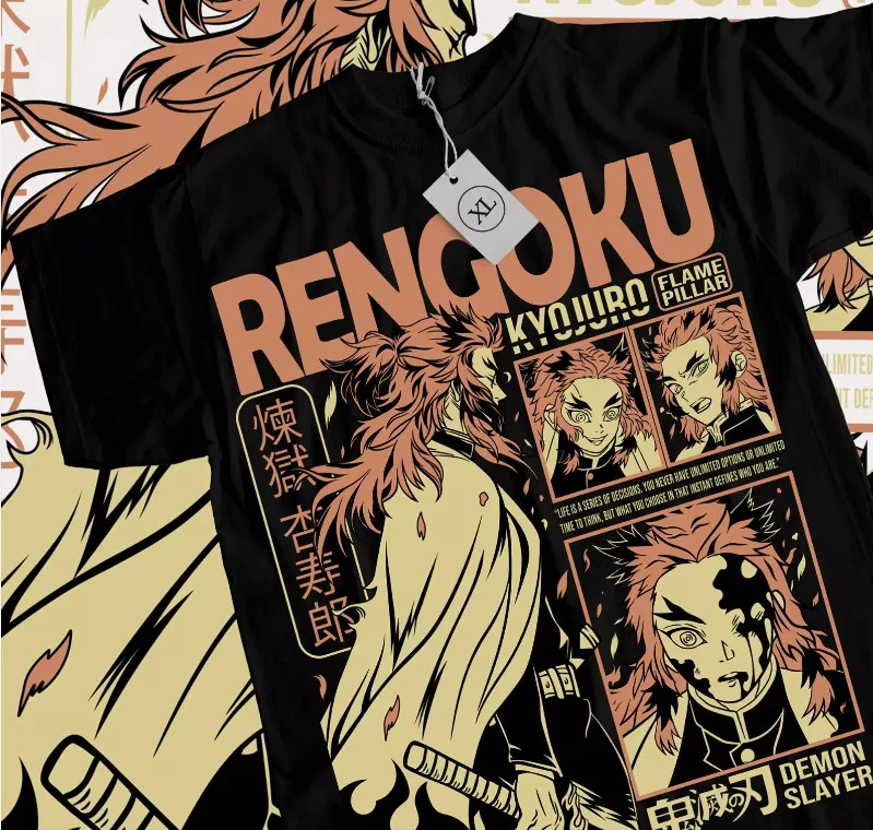 Kyojuro Rengoku T-Shirt Slayer Demon Vintage Anime Manga Horror Shirt All Size