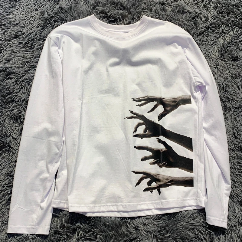 

Y2K модные повседневные топы с длинными рукавами и индивидуальным принтом с символом жестов в стиле хип-хоп, готическая винтажная уличная одежда унисекс, одежда больших размеров