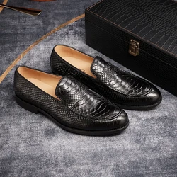 FELIX CHU Genuine Leather Men's Loafers Pointed Snake Pattern Slip-on Monk Shoes Wedding Party Casual Formal Men's Dress Shoes