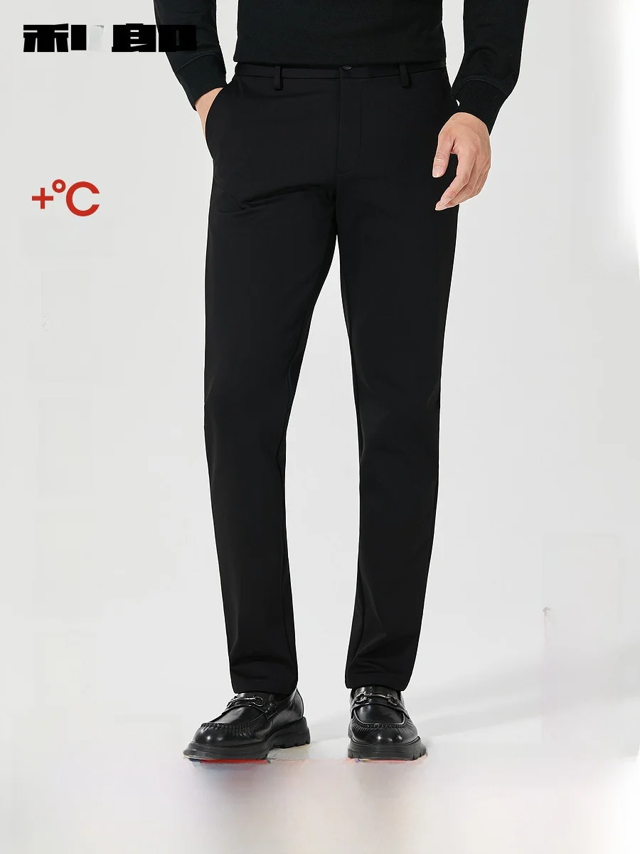 Lilanz Men's Thickened Straight Leg Casual Pants Winter New Style Far Infrared Heating Inner Fleece Polyester Nylon Blend