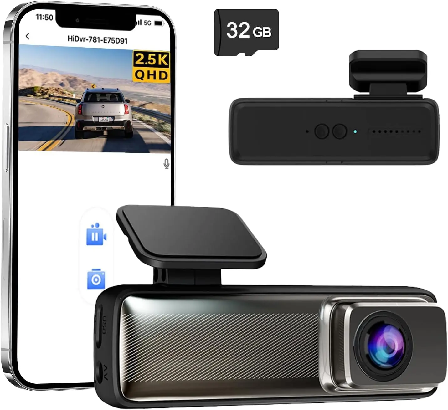 

Передняя автомобильная камера 2.5K QHD 1440P с Wi-Fi, ночным видением, картой 32 ГБ, G-сенсором, циклической записи, поддерживает 256 ГБ
