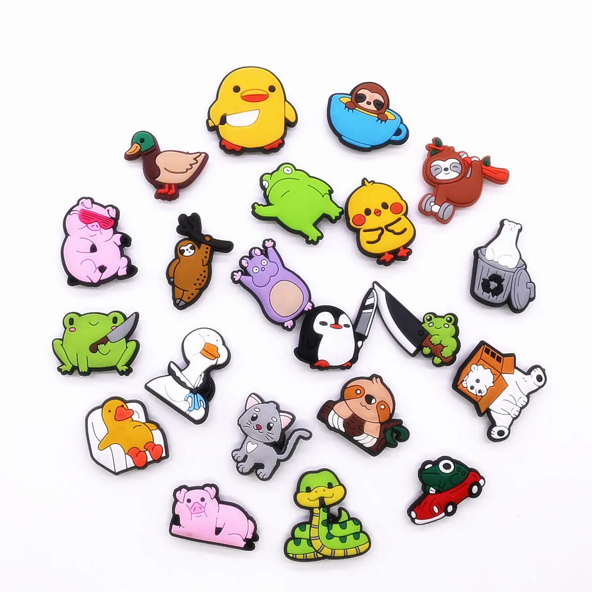 1pcs Cartoon Animals Shoe Charms Funny Spoof Duck Penguin Frog Shape Shoes Button Badge Cute Bear Pig PVC Shoe Upper Accessories