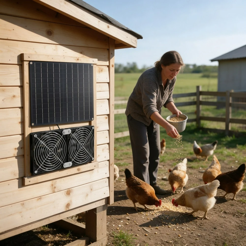 Shed Solar Dual Ventilation Exhaust Fan 15W 20W Solar Panel IPX7 Waterproof Low Noise Outdoor Cooling System for Chicken Coop