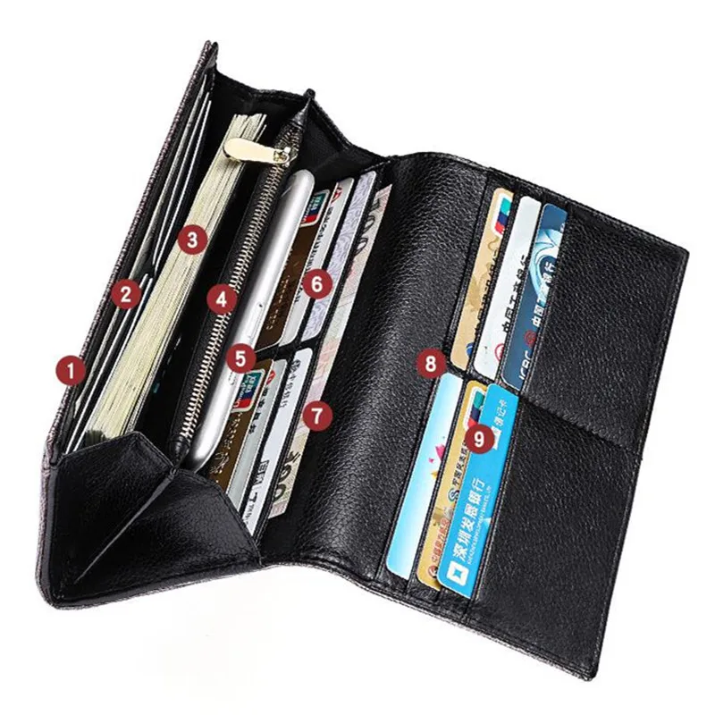 0.2Vintage Multi Card Slot Long Women's Simple Wallet Leather Versatile Double Fold Soft Leather Credit Card Zero WalletHandbags image 2