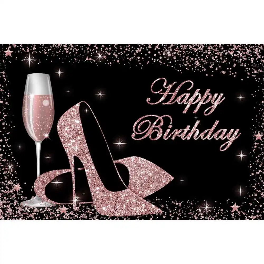 High Heel Balloon Glitter Women Birthday Backdrop Girl Birthday Party Decor Custom Photography Background for Photo Shoot Props