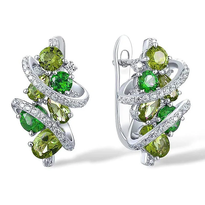 Green/Blue Cubic Zirconia Hoop Earrings for Women New Temperament Elegant Bridal Wedding Party Earrings Trendy Jewelry