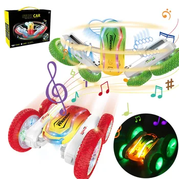 2.4GHz remote control car double-sided 360° rolling stunt car RC lighting music double-sided rotating car children's toy