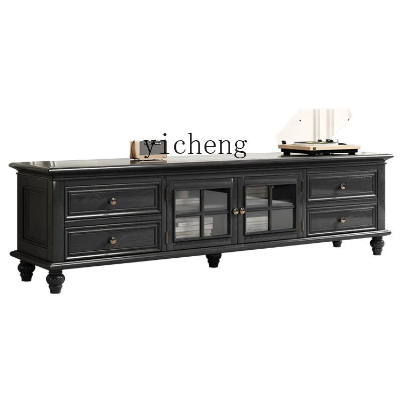 

Tqh Light Luxury Advanced Retro Solid Wood TV Cabinet Wine Cabinet Combination Black Locker Antique Furniture