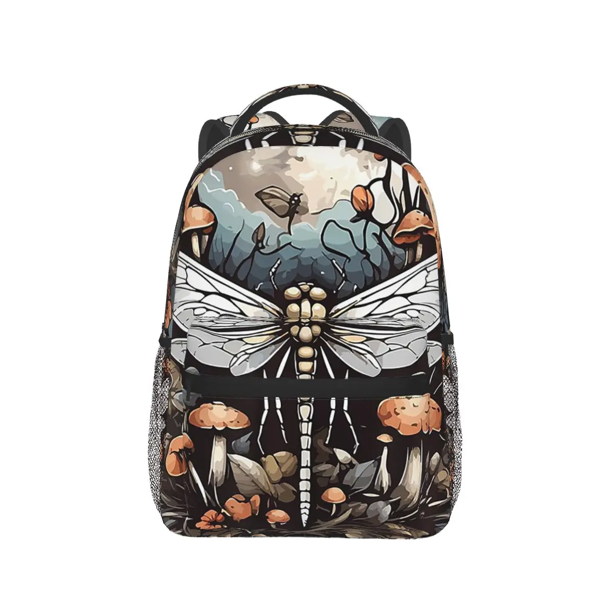 

Dragonfly With Mushrooms And Flowers Backpack Hot Sale Daypack Large Capacity Kids BookBag School Bag Shoulder Bags for Unisex