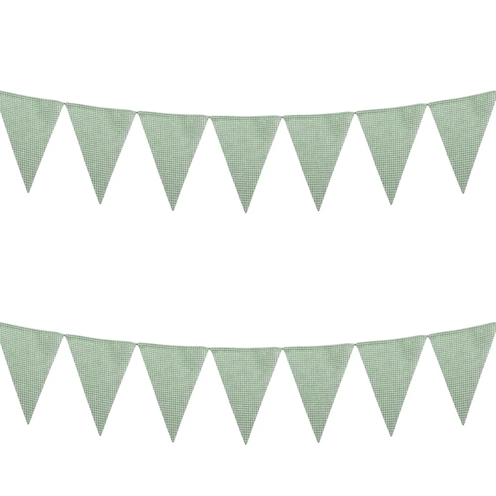 Sage Green White Fine Plaid Fabic Triangle Banner Flags Gingham Bunting Picnic Garden Christmas Home Birthday Party Decorations