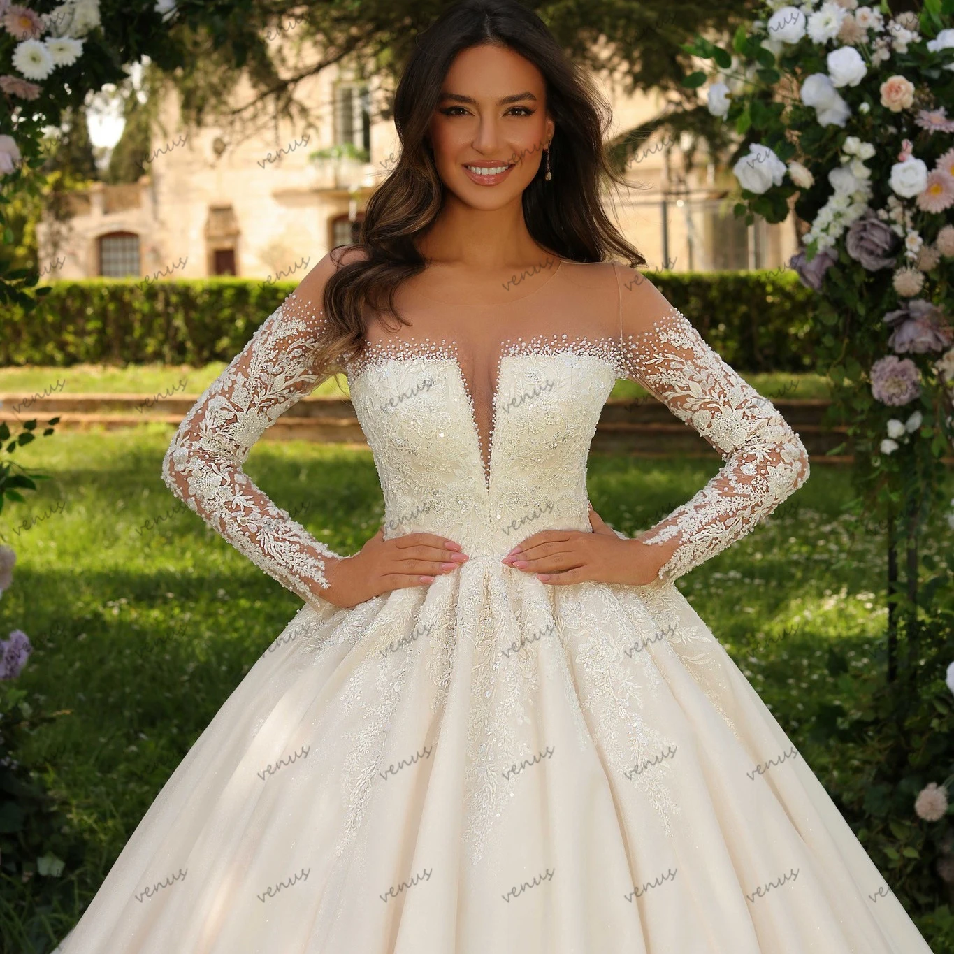 

Glamorous Wedding Dresses Exquisite Bridal Gowns Beading Applique Off The Shoulder Robes Charming Vestidos De Novia Customized