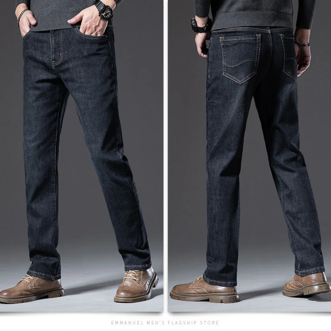 بنطال جينز رجالي بقصة مريحة - وزن شتوي عالي الارتفاع لـ Business Casual