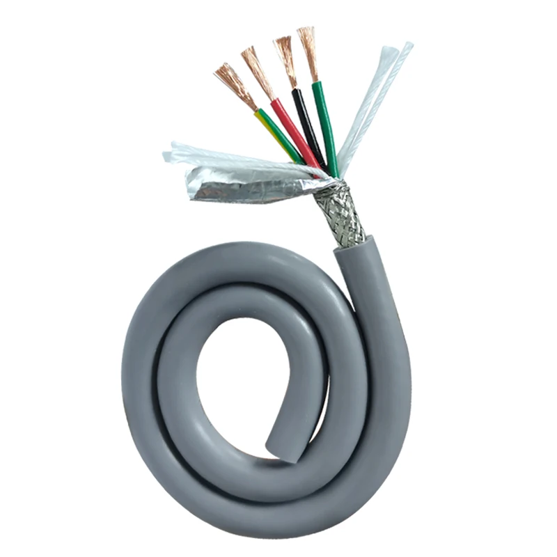 TRVVP Heat-Resistant Wire 4Core Double Shielded Cable 24 22 20 18 17AWG 2 3 4 5 6 7 8Core Gray Insulated Oil Resistant CNC Cable