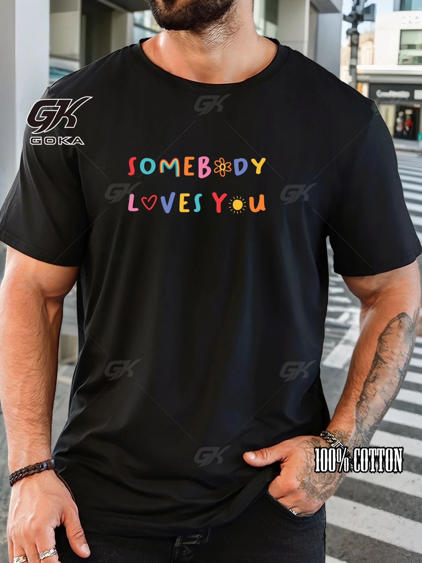 

2025 Summer Men's Cotton Oversized Tee English Letter Graphic Print Trendy Fashion Streetwear Short Sleeve Breathable Round Neck