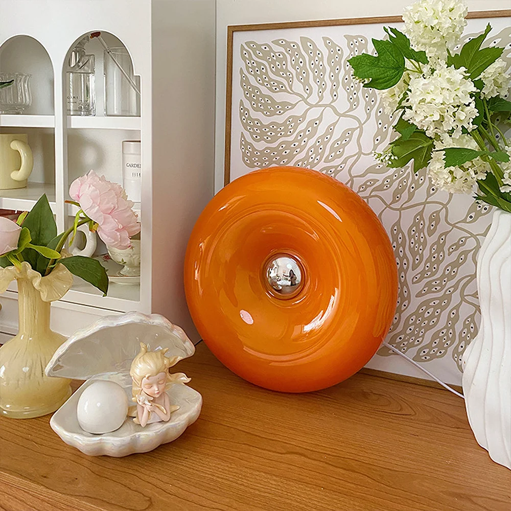 Lámpara de pared de Donut de estilo escandinavo, luz nocturna de atenuación para dormitorio, Bauhaus, mesita de noche, lámpara de mesa ambiental, luz de pared de puerta de Halloween