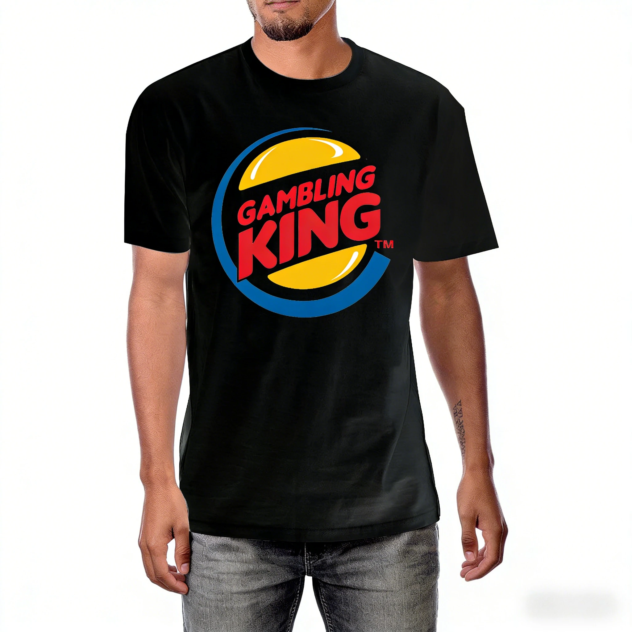 Camiseta de algodón con estampado de ruleta de Las Vegas de Funny Gambling King, ropa de calle de verano para hombres y mujeres