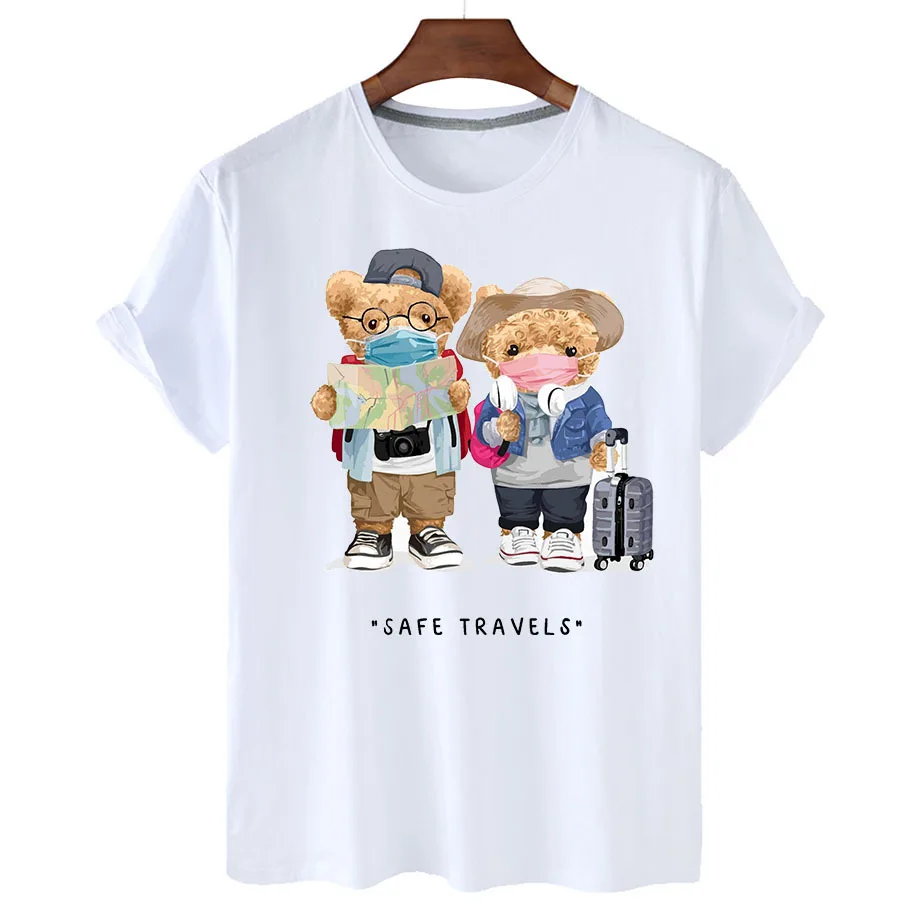 

100% Cotton Tourist Bear T-shirt Women's Summer Short Sleeve T-shirt 2022 Women's Fashion Shirt Unisex O-Neck T-shirt S-4XL