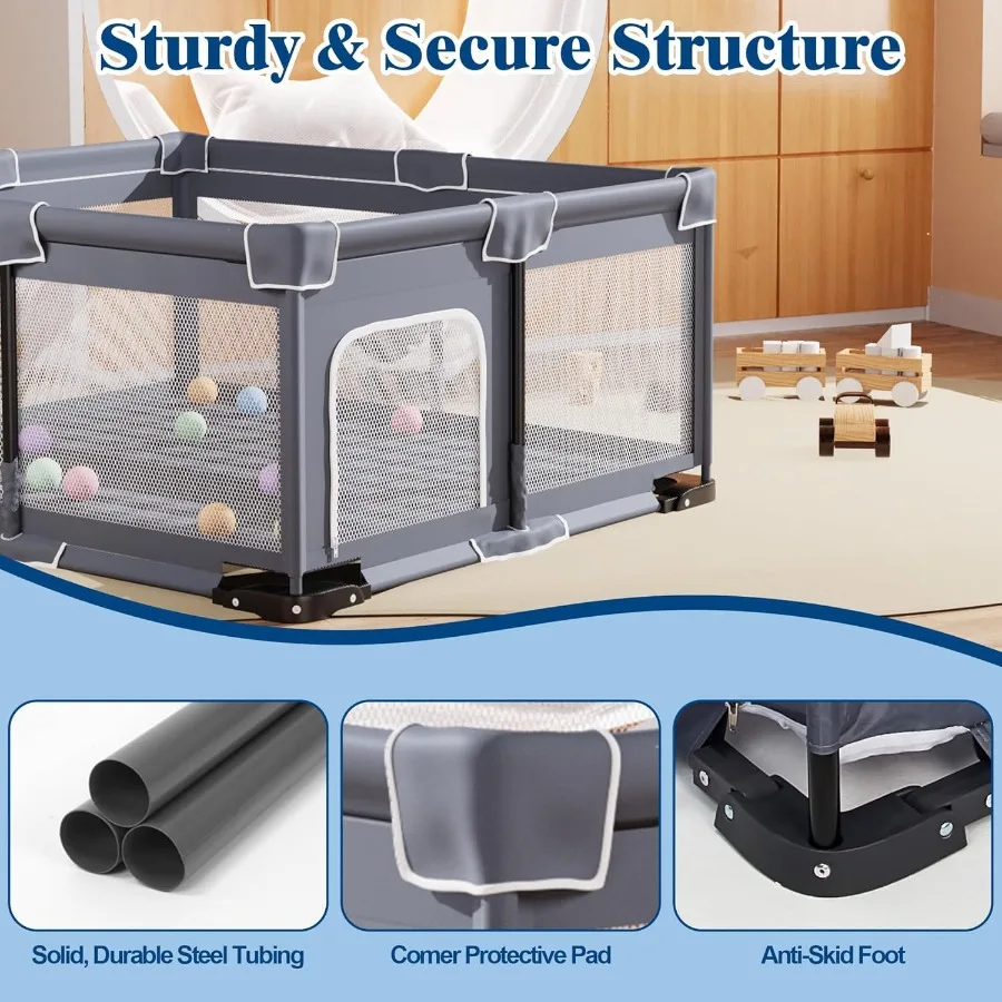Cercadinho dobrável para bebês com tapete 50 "x 50" cercadinho dobrável para bebês e crianças, quintal de segurança resistente com portão portátil para crianças