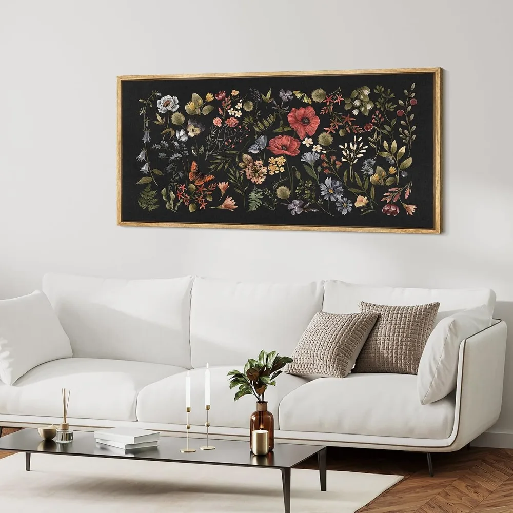 Extra Large Framed Canvas Print  Garden Vintage Antique Retro Fine Art Illustrations Decorative Colorful for Bedroom - 60