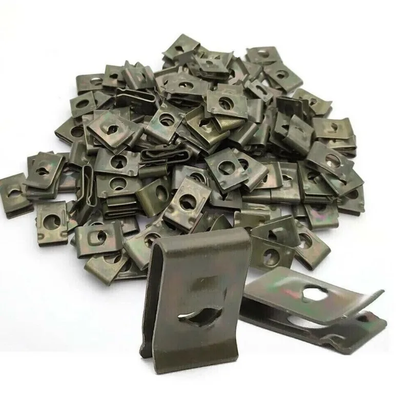 50/20/10Pcs Car Motorcycle Scooter Moped Cover Metal Retainer U-Type Clips ArmyGreen Self-tapping Bumper Fastener Anti-rust Clip