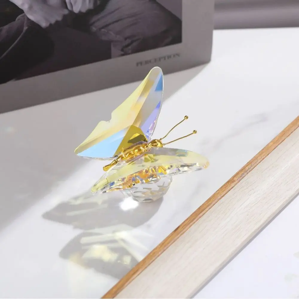 Transparent Crystal Butterfly Statue Shimmering Finish Intricate Design Clear Butterfly Sculpture
