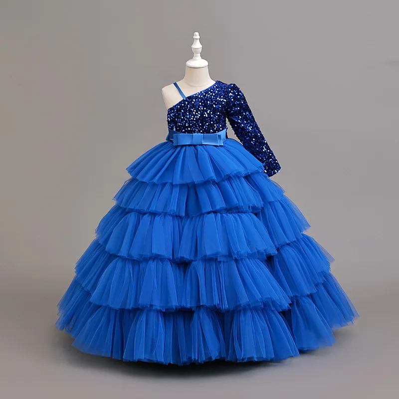 Girls' birthday dress 2026 New Fashionable one shoulder girls' long skirt wedding flower girl dress Teenage dress
