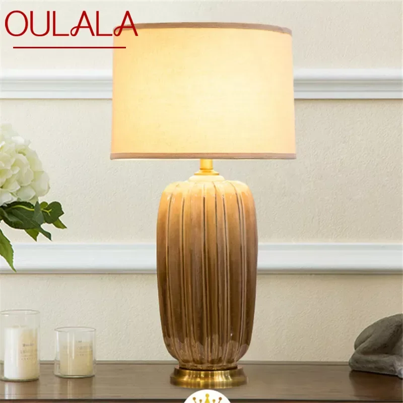 

OULALA American Brass CeramicTable Lamp Creativity Living Room Bedroom Study Hotel engineering Desk Light