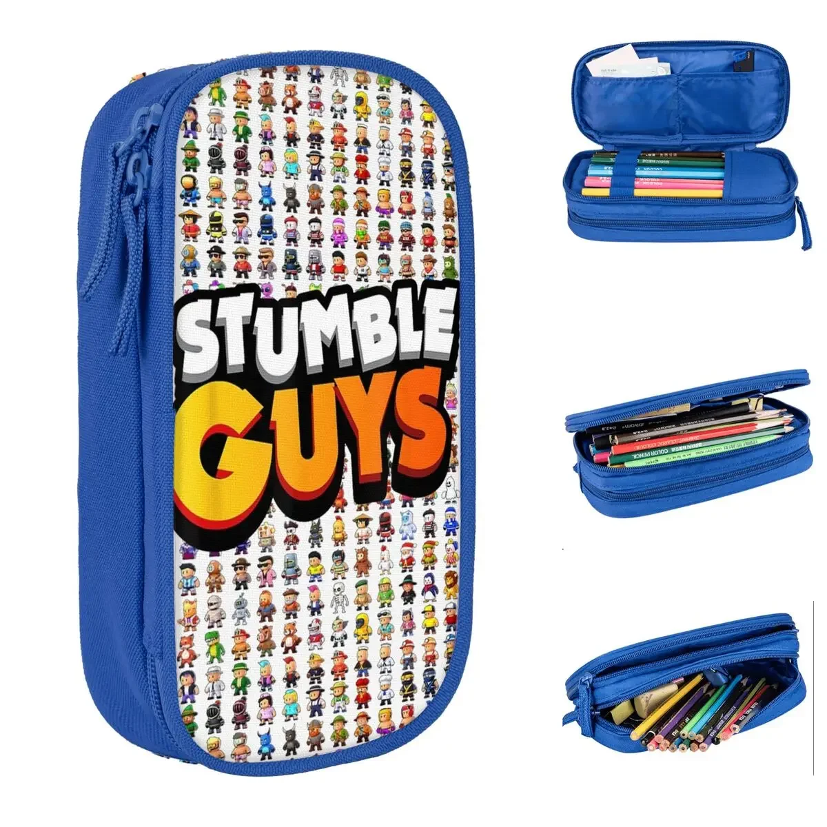 Stumble Guys Funny Game Pencil Cases Cartoon Pencilcases Pen Box for Student Large Storage Bags Office Zipper Stationery