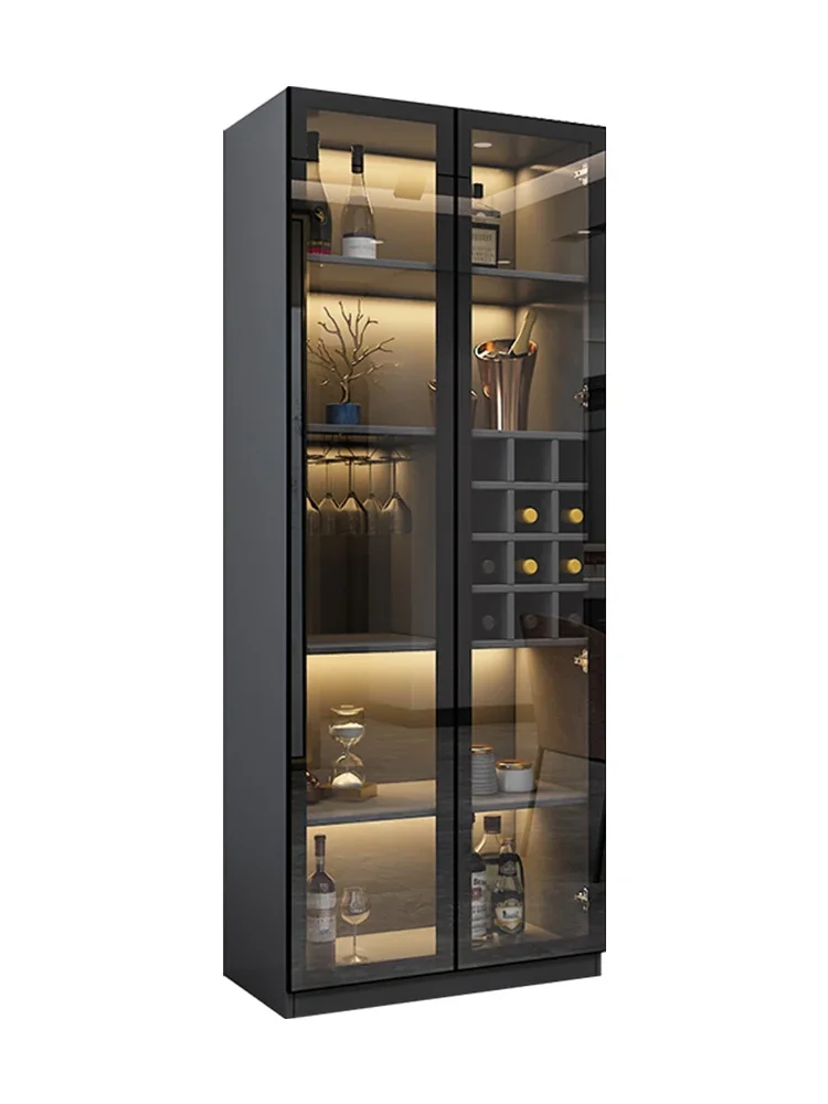 Glass wine cabinet against the wall, high-end home display cabinet, modern and simple floor to ceiling glass door,wine cabinet