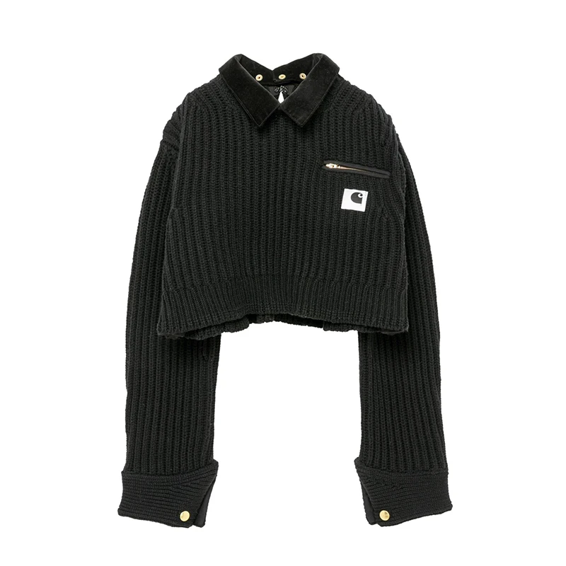 [ZOCI] High Quality Sacai Co Branded Series Back Hollow Academy Style Short Match Knitted Shirt For Women