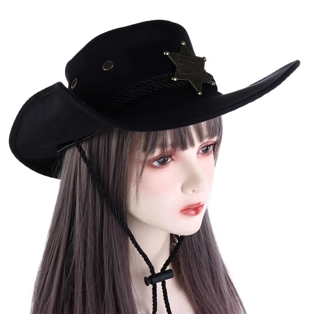 パンククライミングハットつば広メンズバケットハットサイクリングキャップウールサマーサンハットトラベル日焼け止めキャップウエスタンカウボーイハットスター