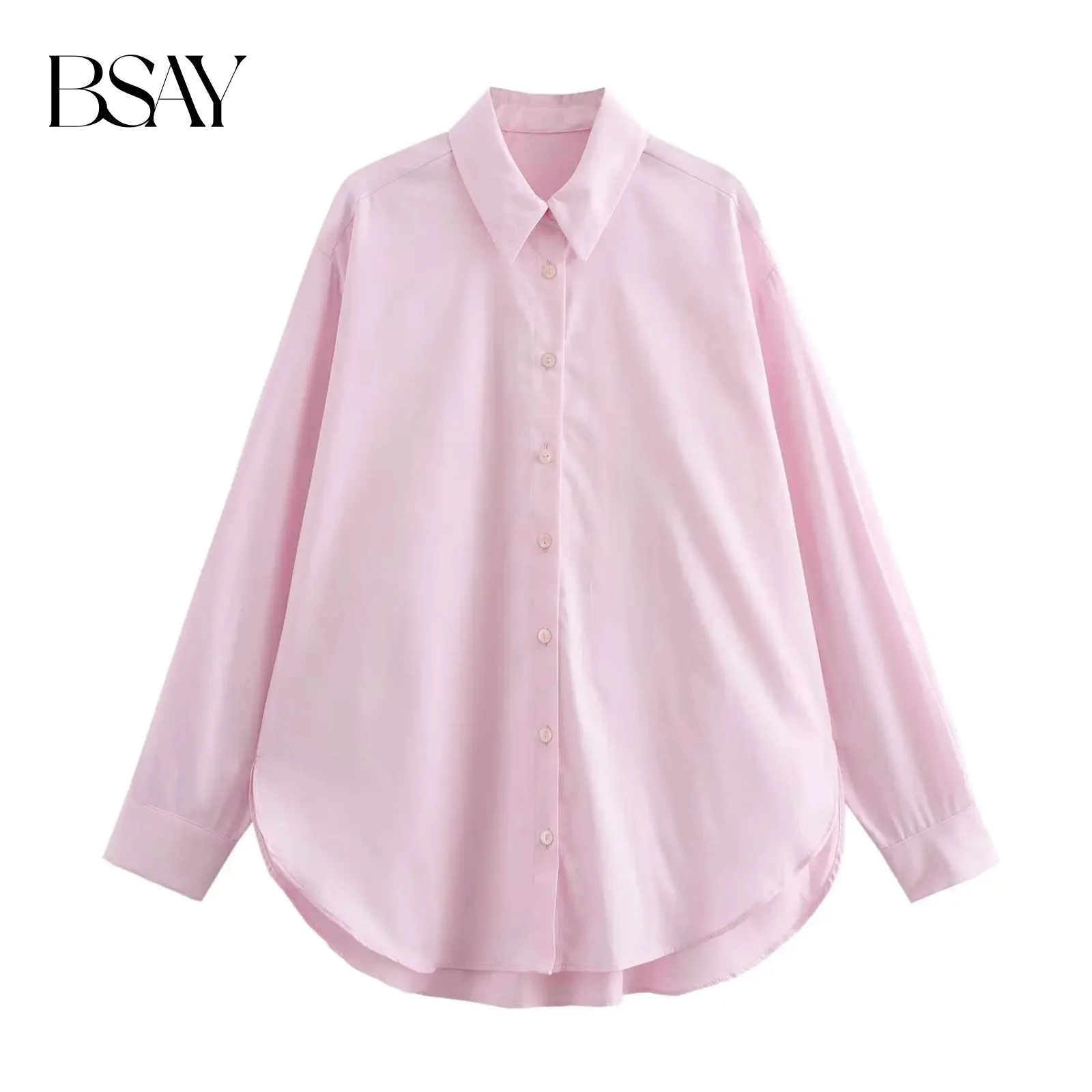 BSAY Damska Moda Wiosna Jesień Nowa Bluzka Jednolita Kolorystyka Długi Rękaw Zapinana na Guziki Kołnierzyk Klasyczny Ubrania Uliczne Elegancka Koszula Damska Top