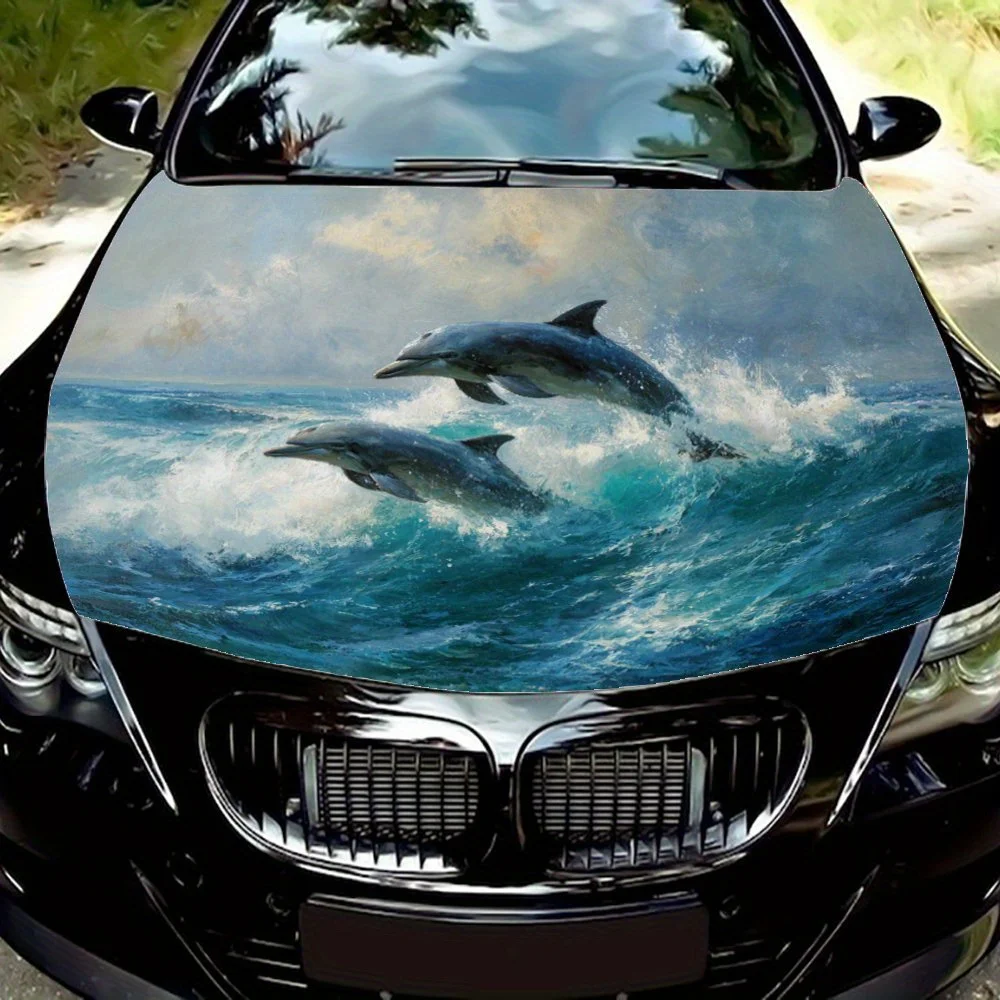 

Jumping Dolphins Car Hood Stickers, Racing Car Modification Vinyl Car Film, Waterproof And Wear-resistant Decorative Stickers, C
