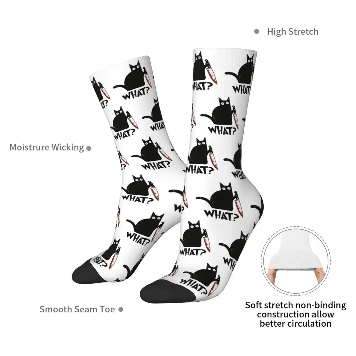 Cat What Murderous With Knife Gift Premium Socks Sweat Absorbing Stockings All Season Long Socks for Unisex Gifts