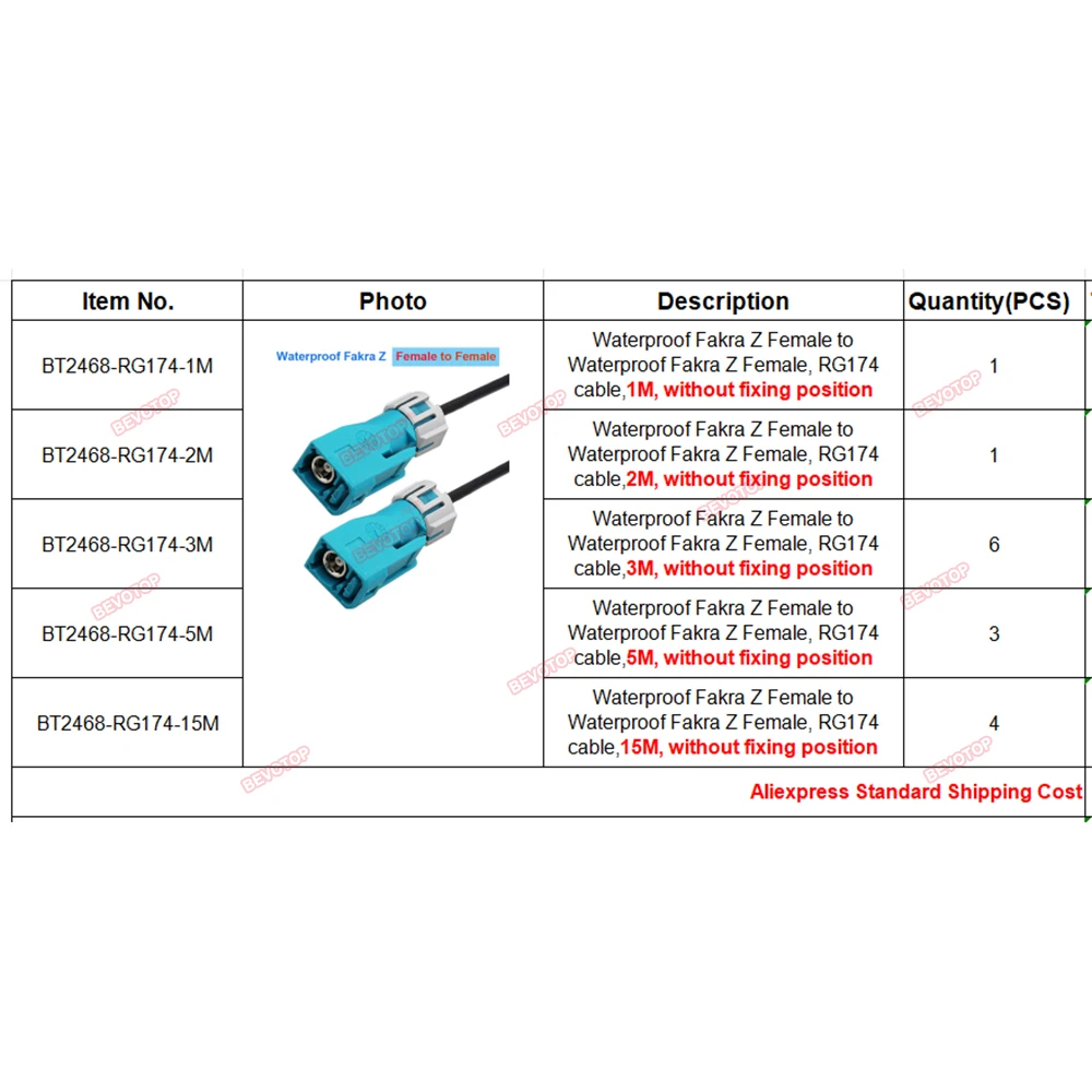 15PCS/LOT Waterproof Fakra Z Female to WP Z Female Jack RG174 RF Coaxial Extension Cable Assembly 50 Ohm Customized Length