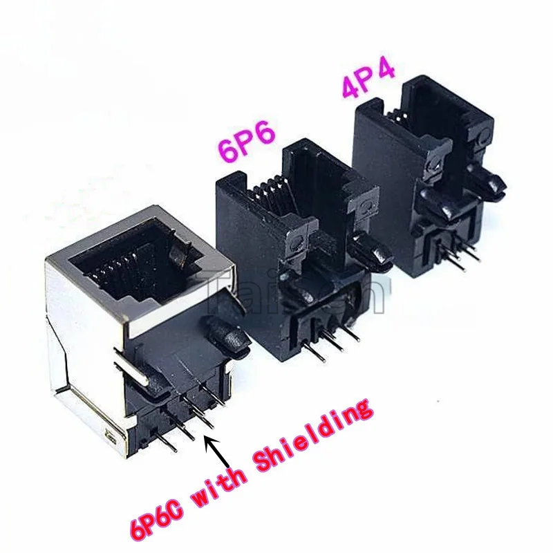 

10PCS RJ11 Sockets 95001-4P4C 6P6C with Shielding 6P4C RJ12 Telephone Sockets 90-Degree Crystal Head Jacks