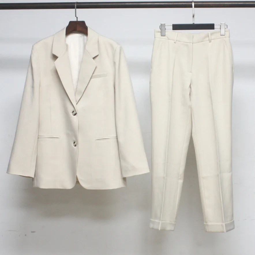 Withered Niche Bleached Sand Shoulder Pad Herringbone Suit+pants Set Woman Clothes Pant Sets New Two Piece Set Women's Suit