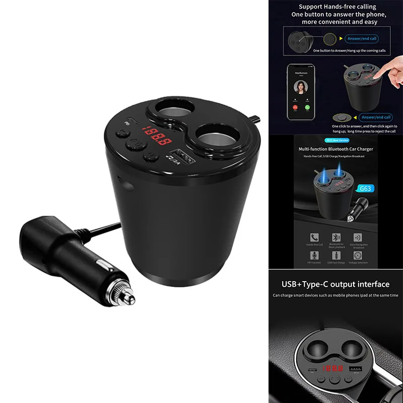 G63 Car Bluetooth 5.0 FM Transmitter PD Type C USB Charger Music MP3 Player TF Card Handsfree