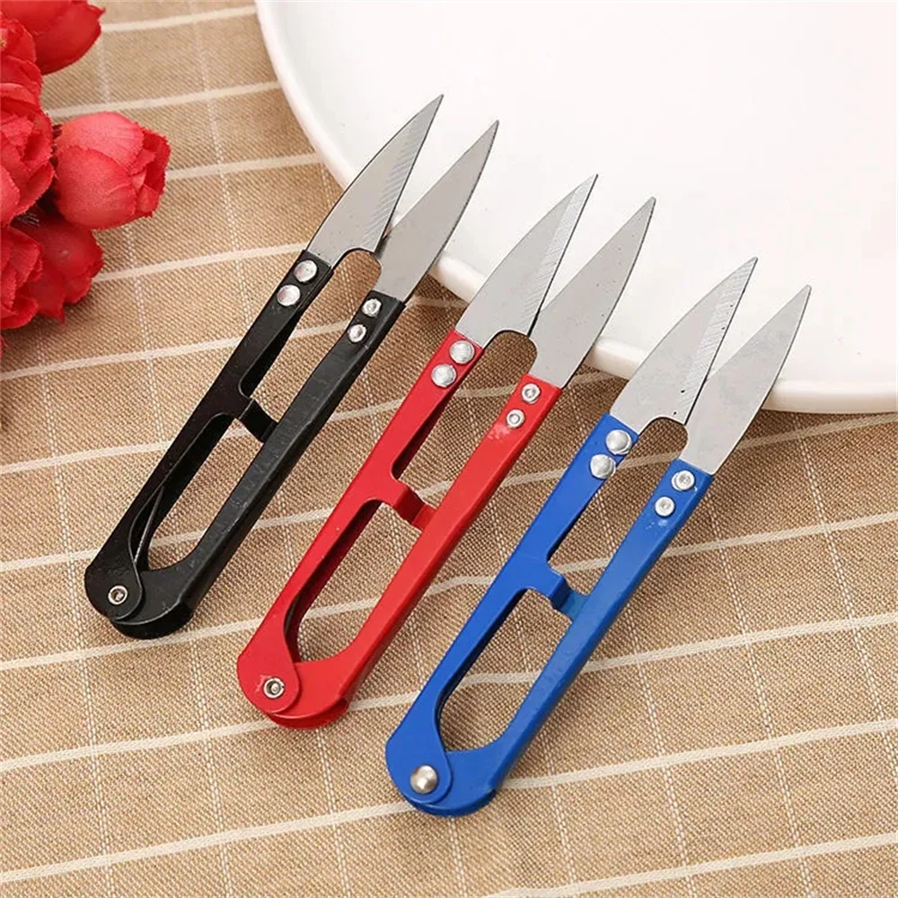 Portable Colored Metal Mini U Scissors Home Tailor Cross Stitch Shears Outdoor Cut Tool School Office Supply Stationery Gift