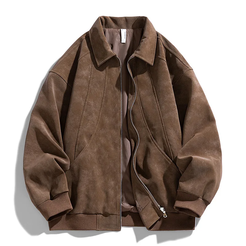 

2025 spring bomber jacket men loose vintage Suede Leather jacket moto biker coats windbreaker man outdoor Waterproof outerwears