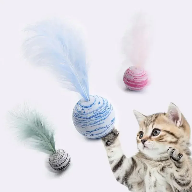 Cat Toy Ball Feather Funny Cat Toy Star Ball Plus Feather Foam Ball Throwing Toys Interactive Plush Toys Pet Supplies  Toy