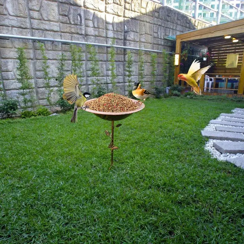 Metal Bird Bath Iron Tray Bird Bath Feeder Bowl Heavy Duty Freestanding Birdbath Garden Decor Yard Stakes Feeding Station For