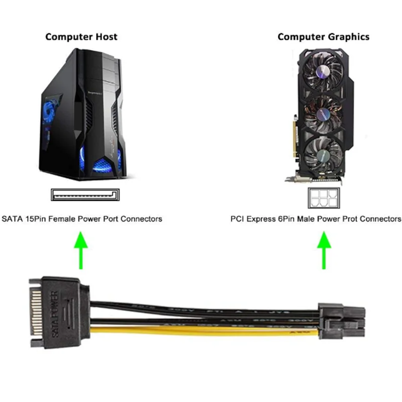 SATA Power Cable, SATA 15 Pin to 6 Pin PCI Express (PCIe) Graphics Video Card Power Cable Adapter (20 cm)
