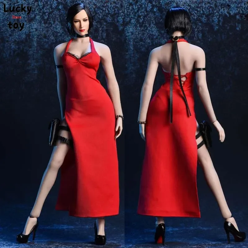 

1/6 Scale Red Full Dress Skirt with Holster Shoes for 12in female soldier Phicen Tbleague Accessories Scene