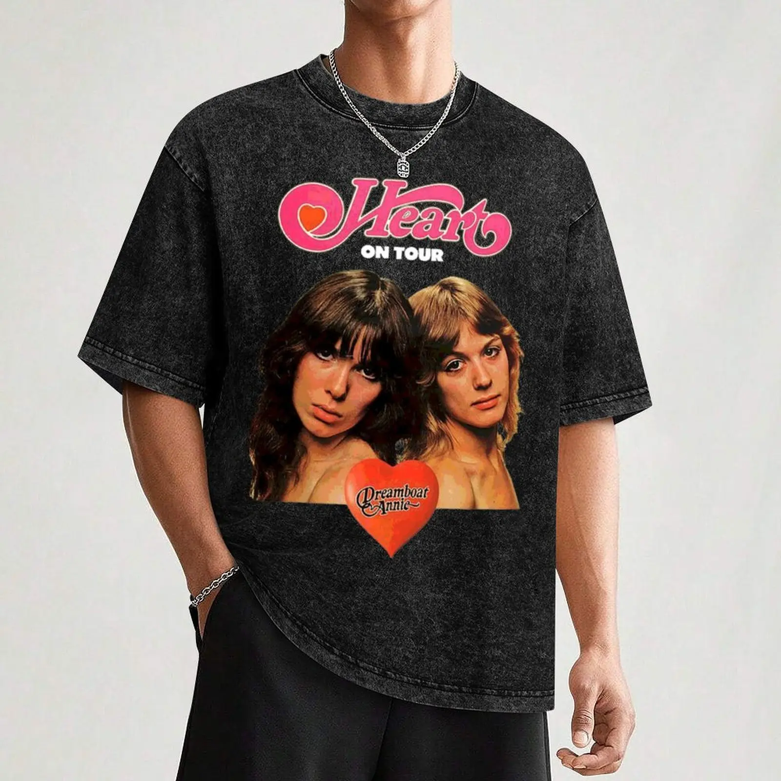 Camisa Anime Vintage essencial para homens, camisas azuis lisas, banda cardíaca Dreamboat Annie