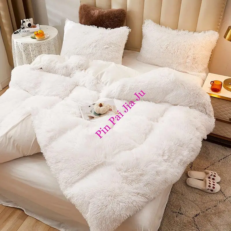 1PCS Winter warm plush duvet cover pink mink velve+fluffy flannel quilt cover 220x240 king size luxury double bed bedding