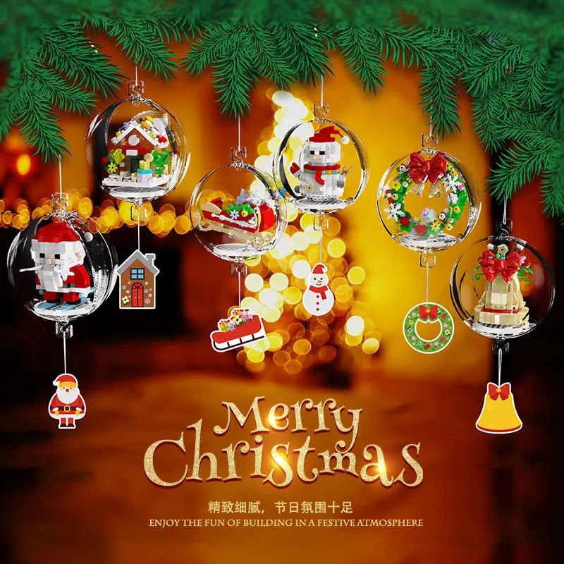 Christmas Pendant Ball Building Blocks Mini Bricks Bell Snowman Santa Claus Christmas Tree Decorations For Home Christmas Gifts