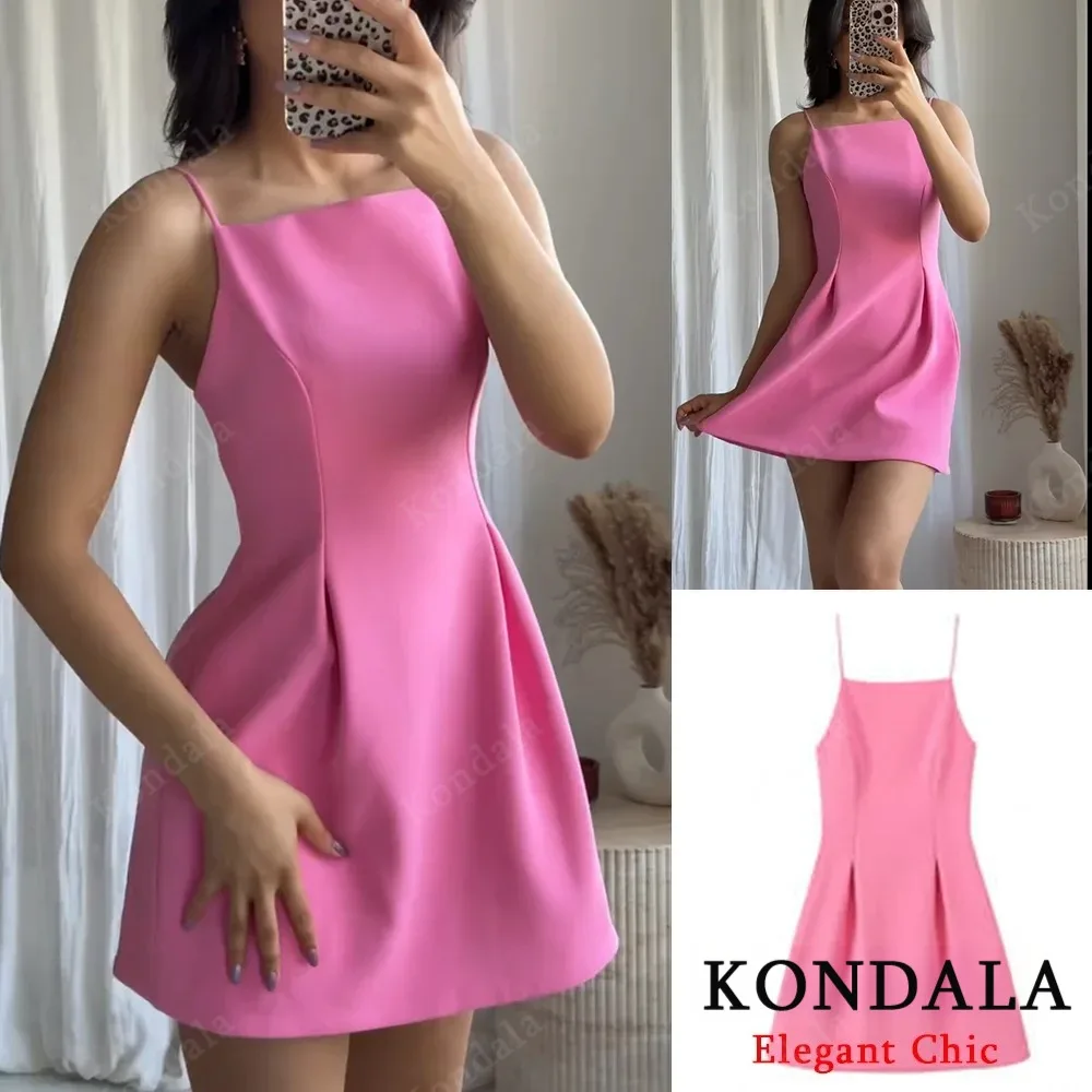 KONDALA Autunno Donna Elegante Carino Rosa Mini Cami Dress 2025 Nuova Estate Moda Data Picnic Party Beach Pink Sweetheart Lady Dress