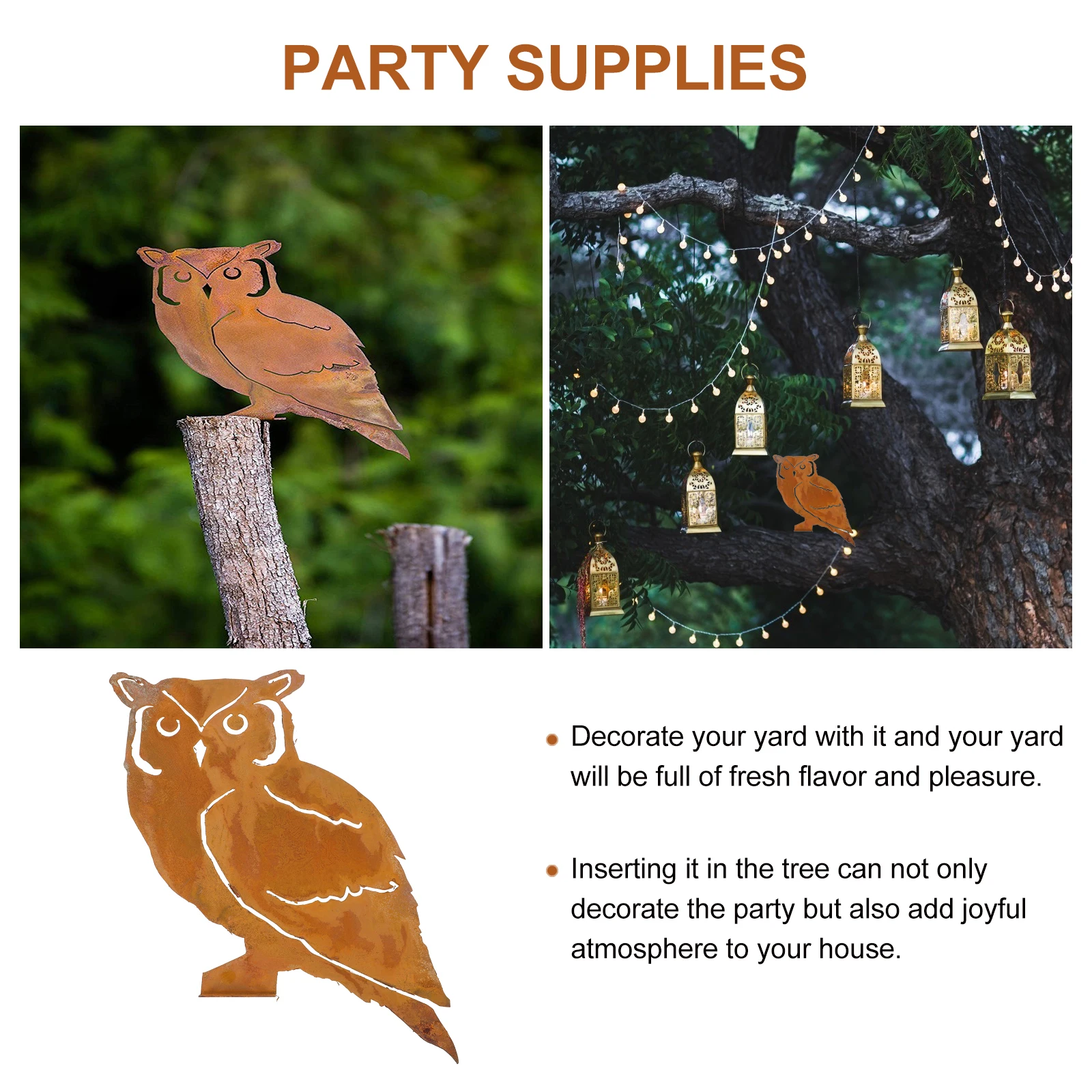 

Owl Pendant Outdoor Garden Decor Stakes Tree Stump Decoration Gardening Wrought Iron Crafts Sign